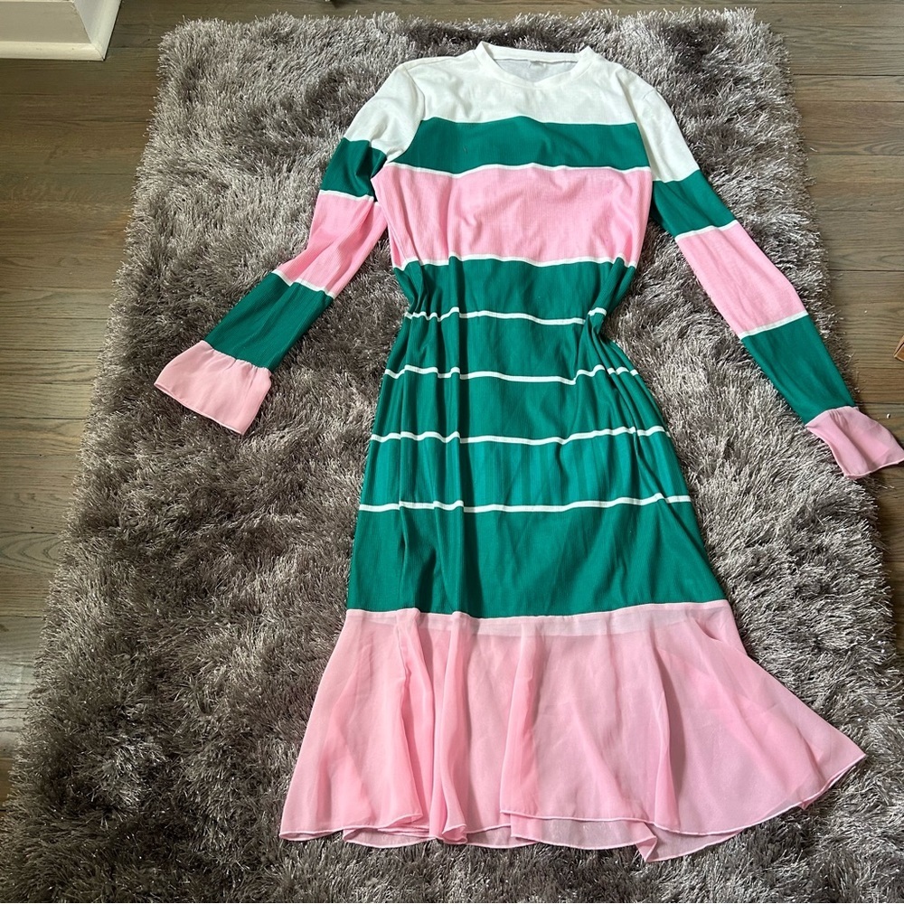 Pink and green longsleeve dress